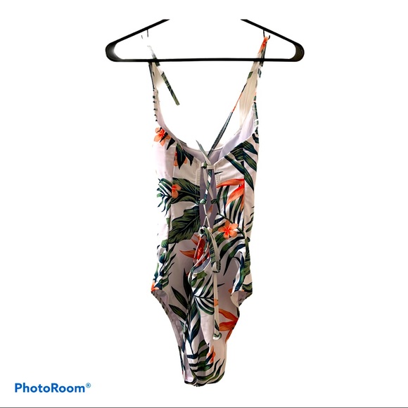 Tropical one-piece lace up back bathing suit NEW - Picture 2 of 6